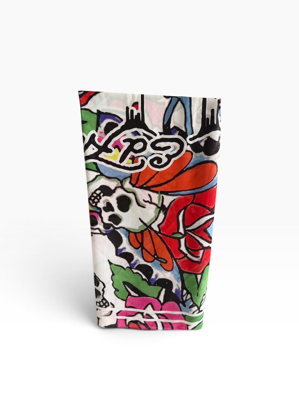 Ed Hardy Colorful Floral & Skull Print 43” x 43” Scarf - NWT